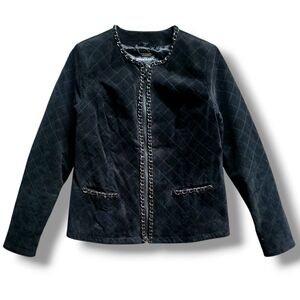 Pamela McCoy Black Genuine‎ Suede Leather Business Casual Blazer Jacket Size 6